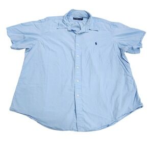 Ralph Lauren Mens XXL Light Blue Short Sleeve Button Down Cotton Shirt Pony Logo